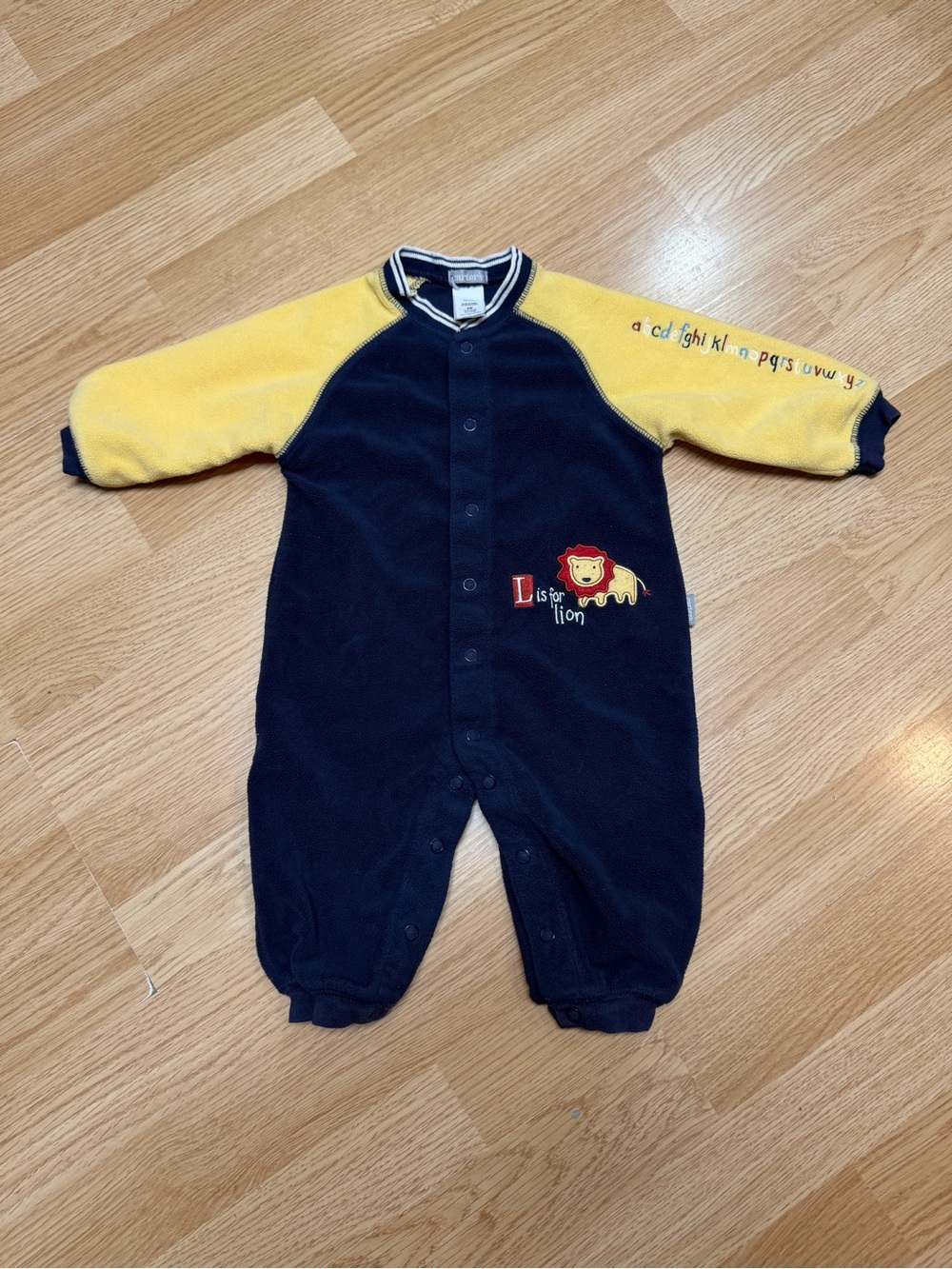 Vintage Carter’s Baby 6M Fleece One Piece Lion Alphabet Y2K Navy Yellow - Picture 5 of 6